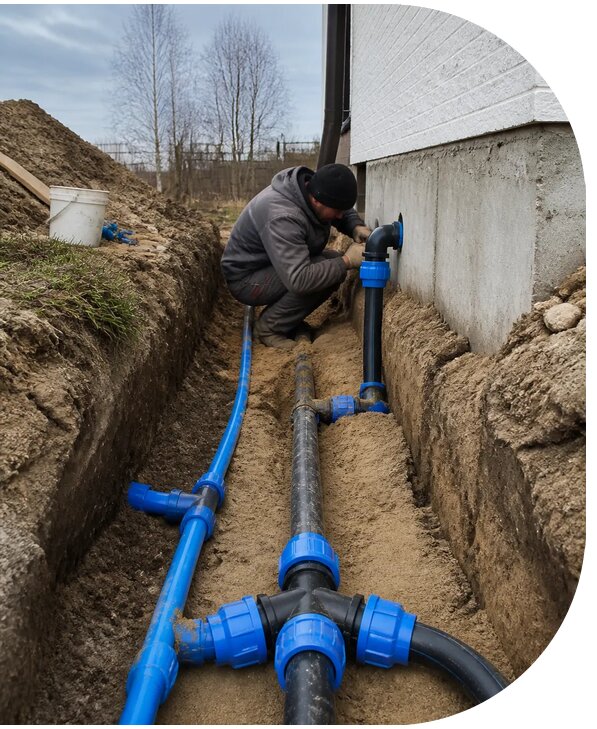 Монтаж наружного водопровода на участке под ключ в Сафонове